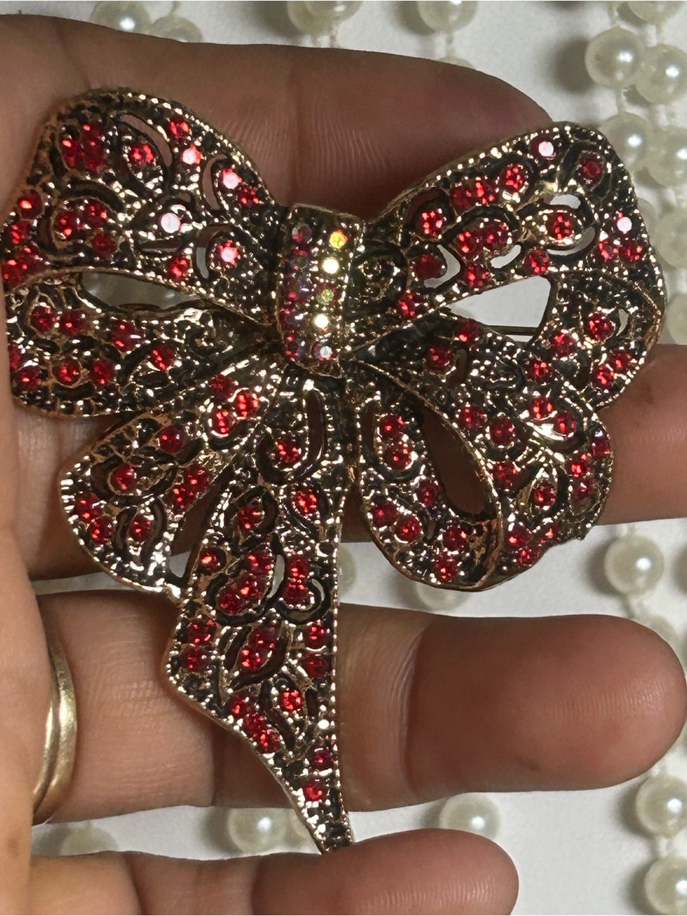 Red Crystal Bow Brooch - Women's Jewelry